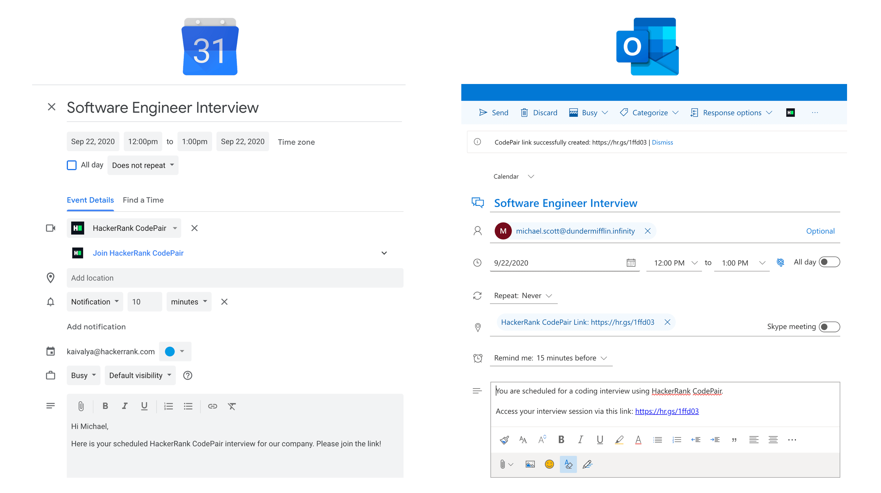 HackerRank Calendar Integration