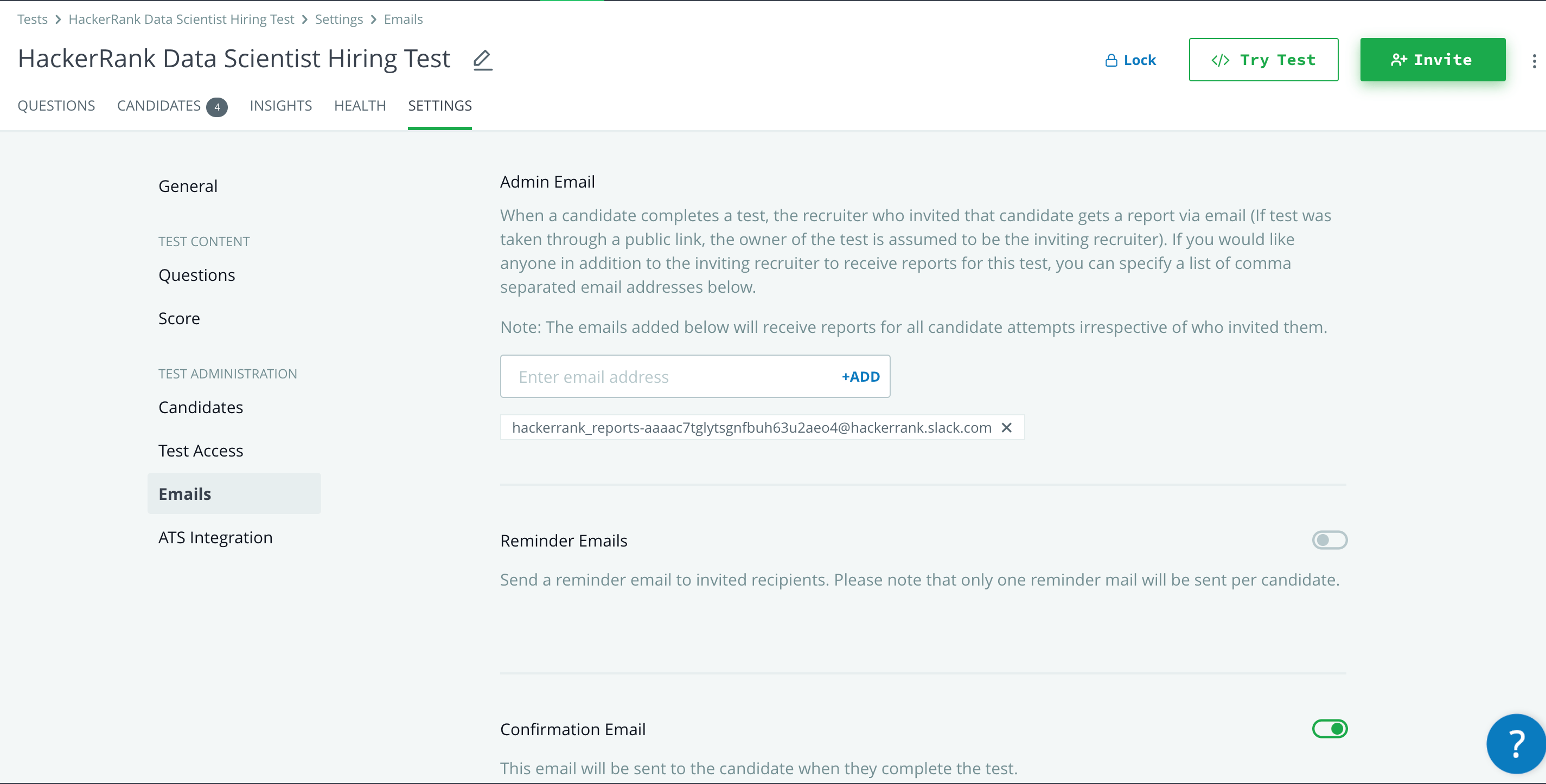 HackerRank email navigation screenshot