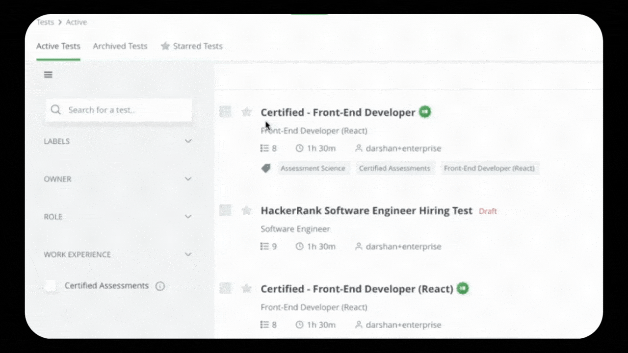 List of Certified Tests