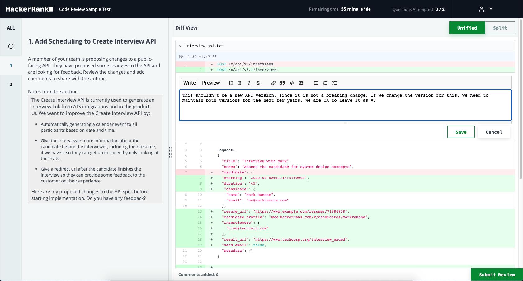 Sample code review on HackerRank