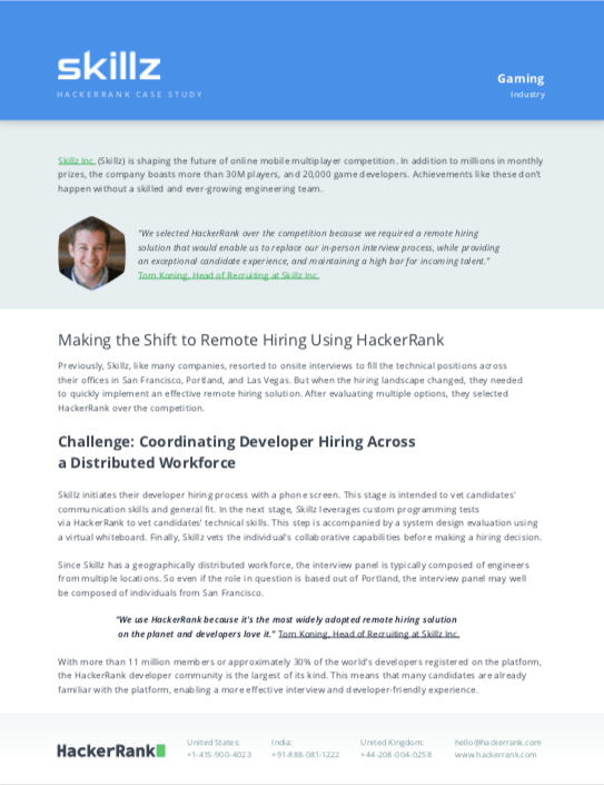 Brief about HackerRank's case study of Skillz