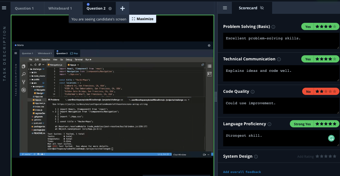 Interviewer view for candidate scoring