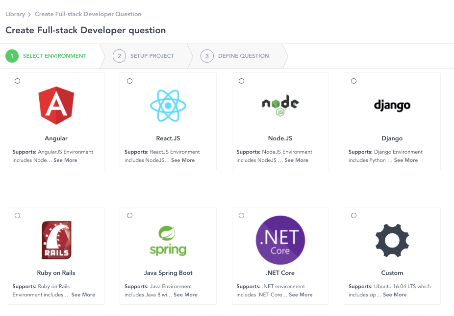 Create full stack developer question - Select environment