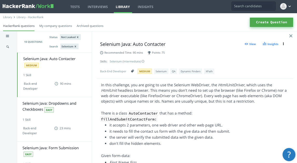Selenium Java: Auto Contactor Description